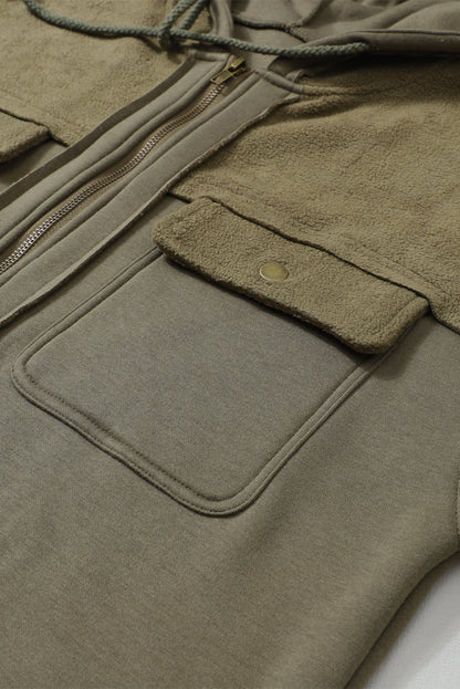 Flap Pockets Bishop Sleeve Zip Up Hoodie