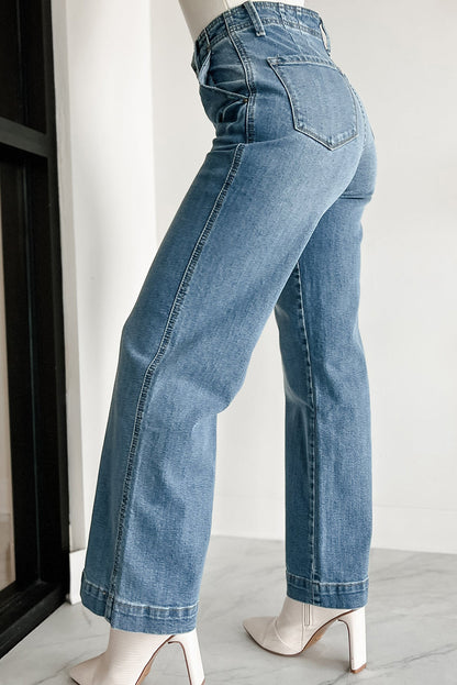 Dusk Blue Multi Button Straight Leg Jeans