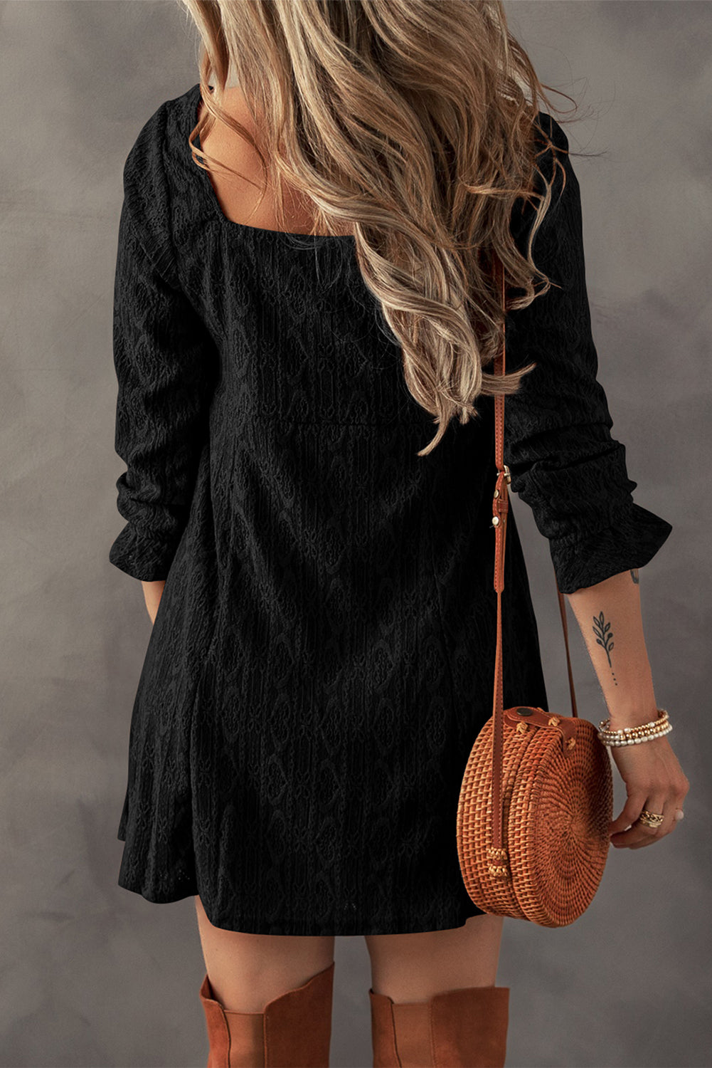 Chestnut Crochet Square Neck Mini Dress