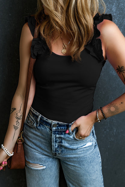 Solid Ruffle Strap Top