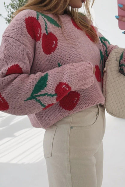 Cherry Round Neck Knit Sweater