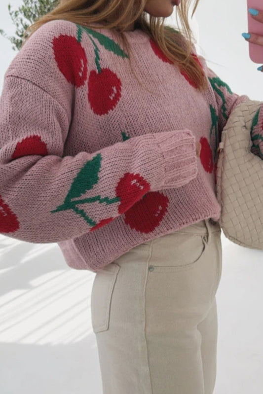 Cherry Round Neck Knit Sweater