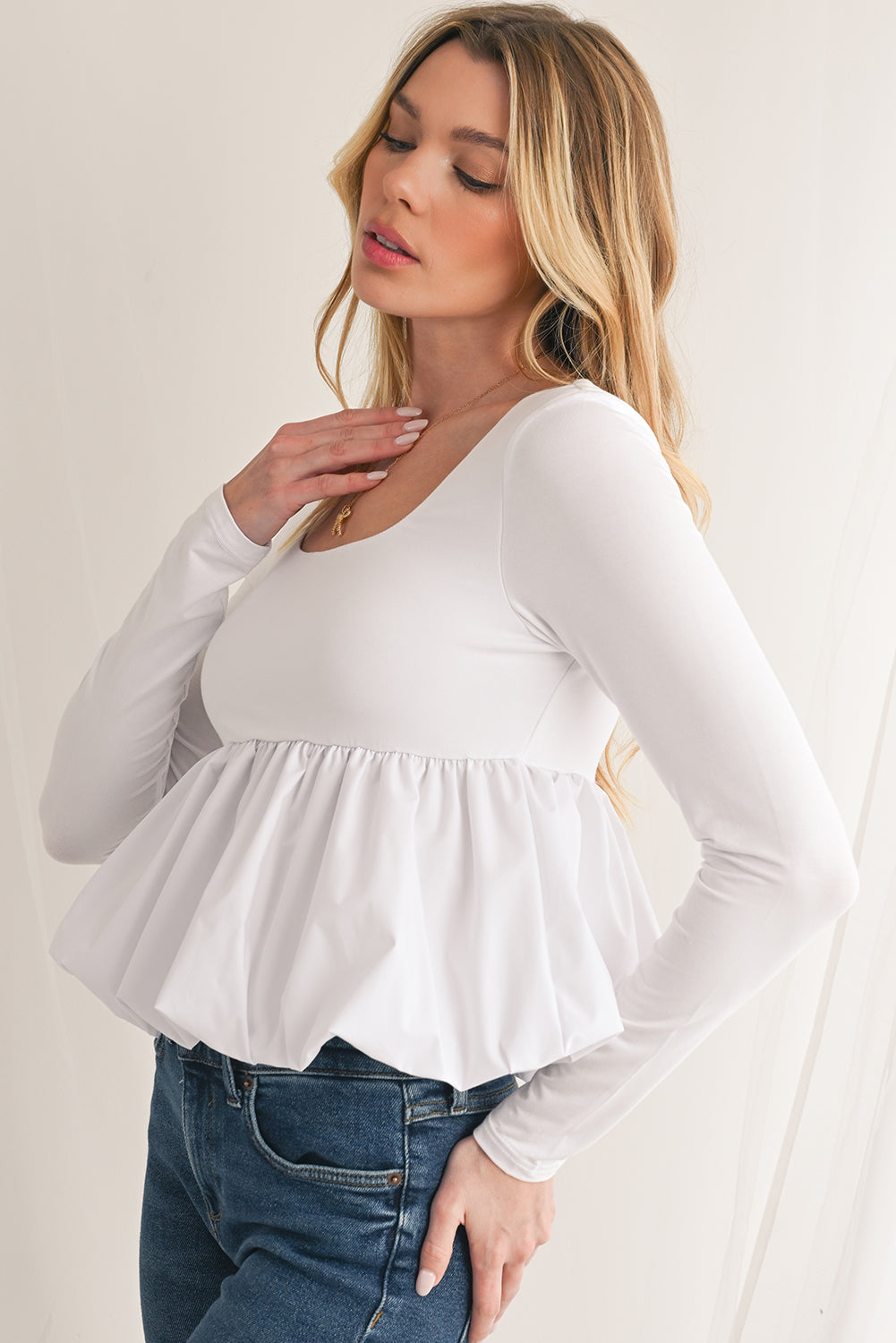 Mirah Bubble Hem Long Sleeve Top