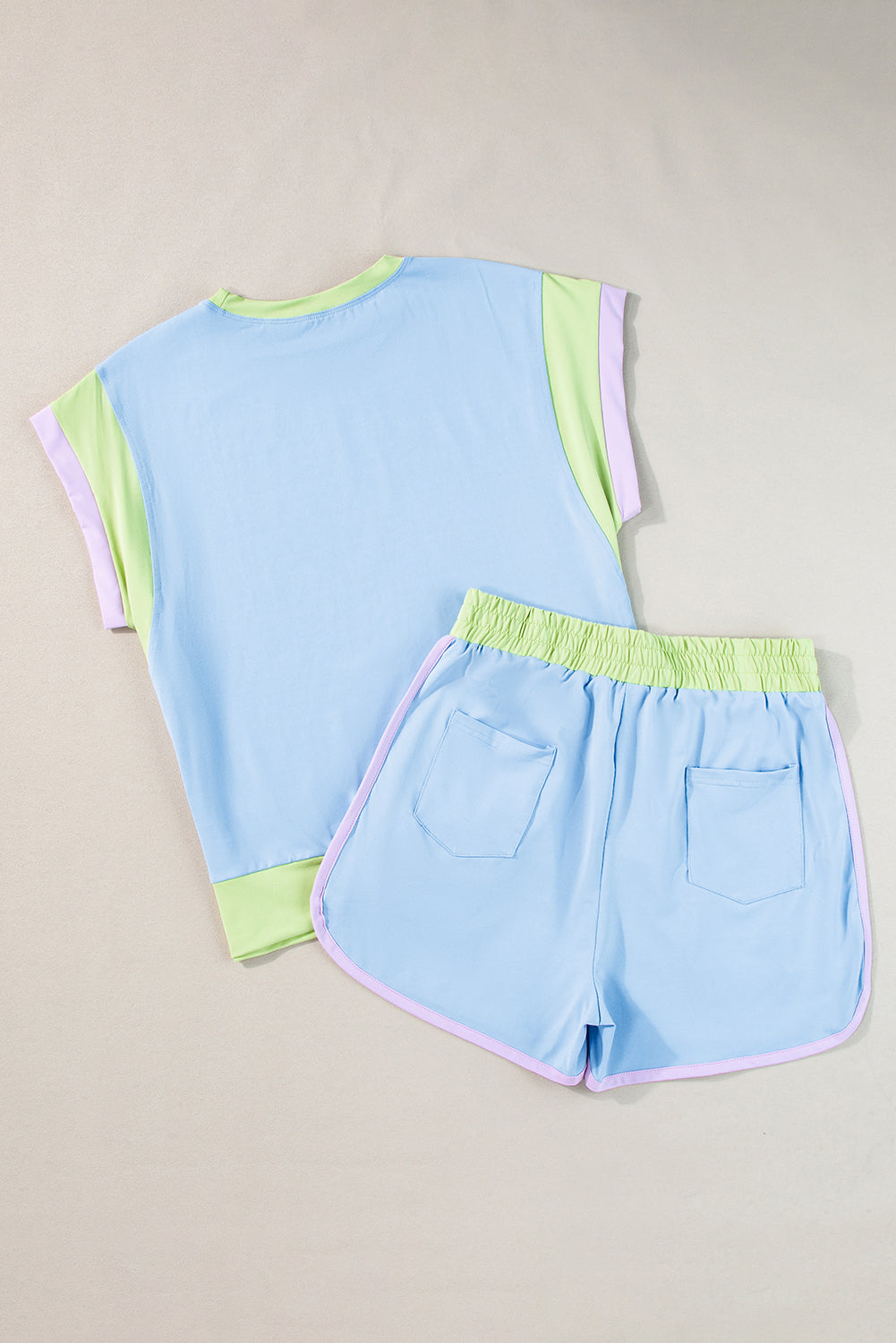 Color-Block Top and Elastic Waist Shorts Set