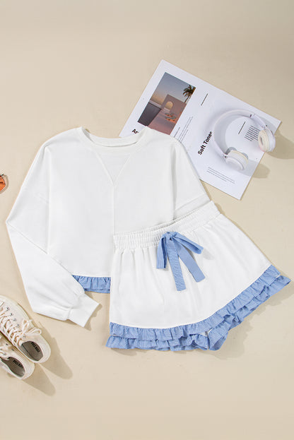 Sydney Ruffle Hem Long Sleeve Pullover and Shorts Set