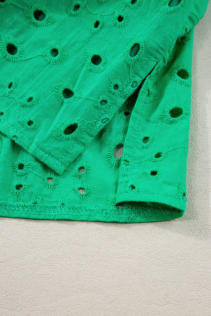 Eyelet Short Puff Sleeve Blouse