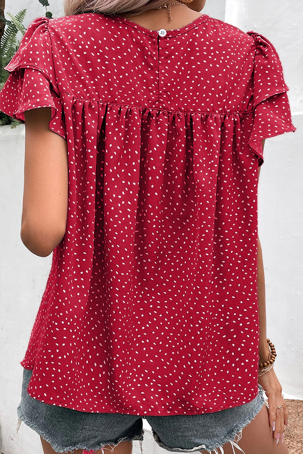 Printed Ruffle Sleeve Blouse