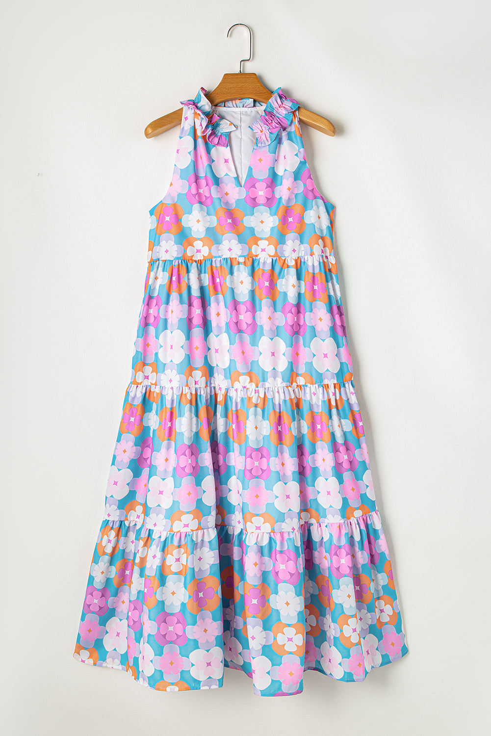 Lina Retro Floral Sleeveless Tiered Maxi Dress