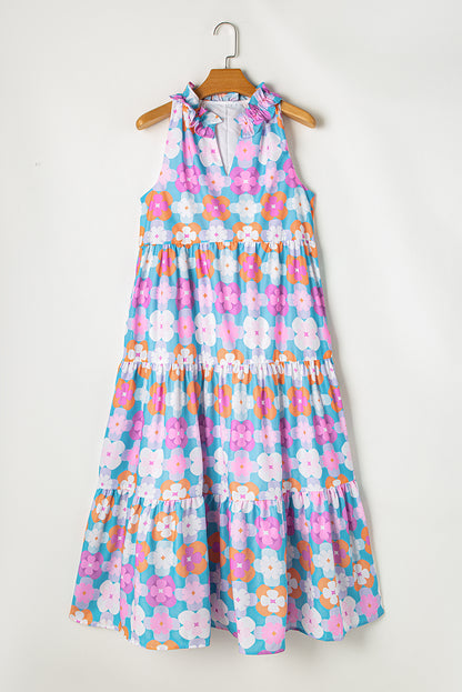 Lina Retro Floral Sleeveless Tiered Maxi Dress