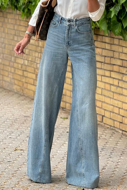 Dusk Blue Acid Wash Flared Jeans