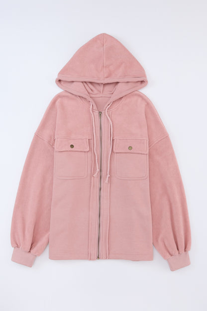 Flap Pockets Bishop Sleeve Zip Up Hoodie