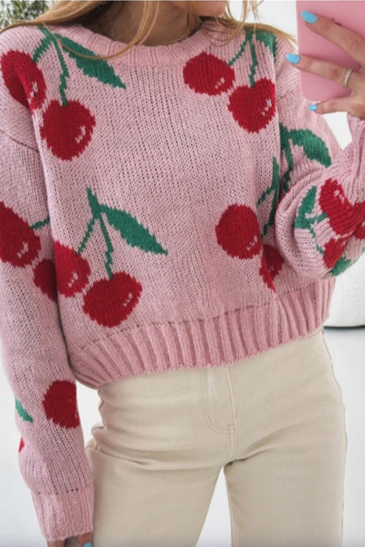 Cherry Round Neck Knit Sweater