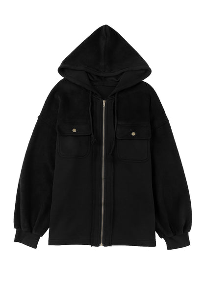 Flap Pockets Bishop Sleeve Zip Up Hoodie