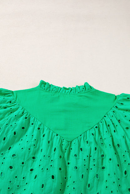 Eyelet Short Puff Sleeve Blouse