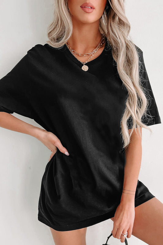 Oversized Solid Color Crew Neck T-Shirt