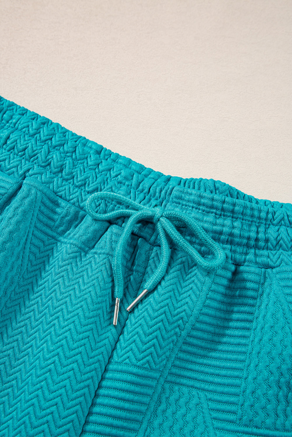 Textured Ruffle Top and Drawstring Shorts Set