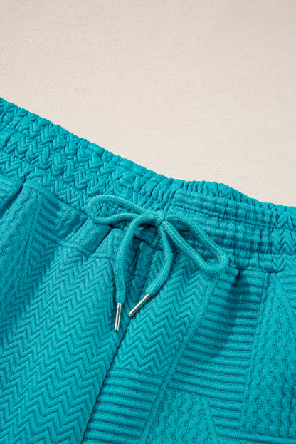 Textured Ruffle Top and Drawstring Shorts Set