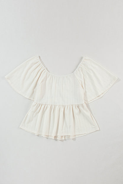 Smocked V-Neck Flutter Sleeve Blouse