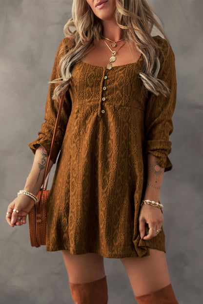 Chestnut Crochet Square Neck Mini Dress