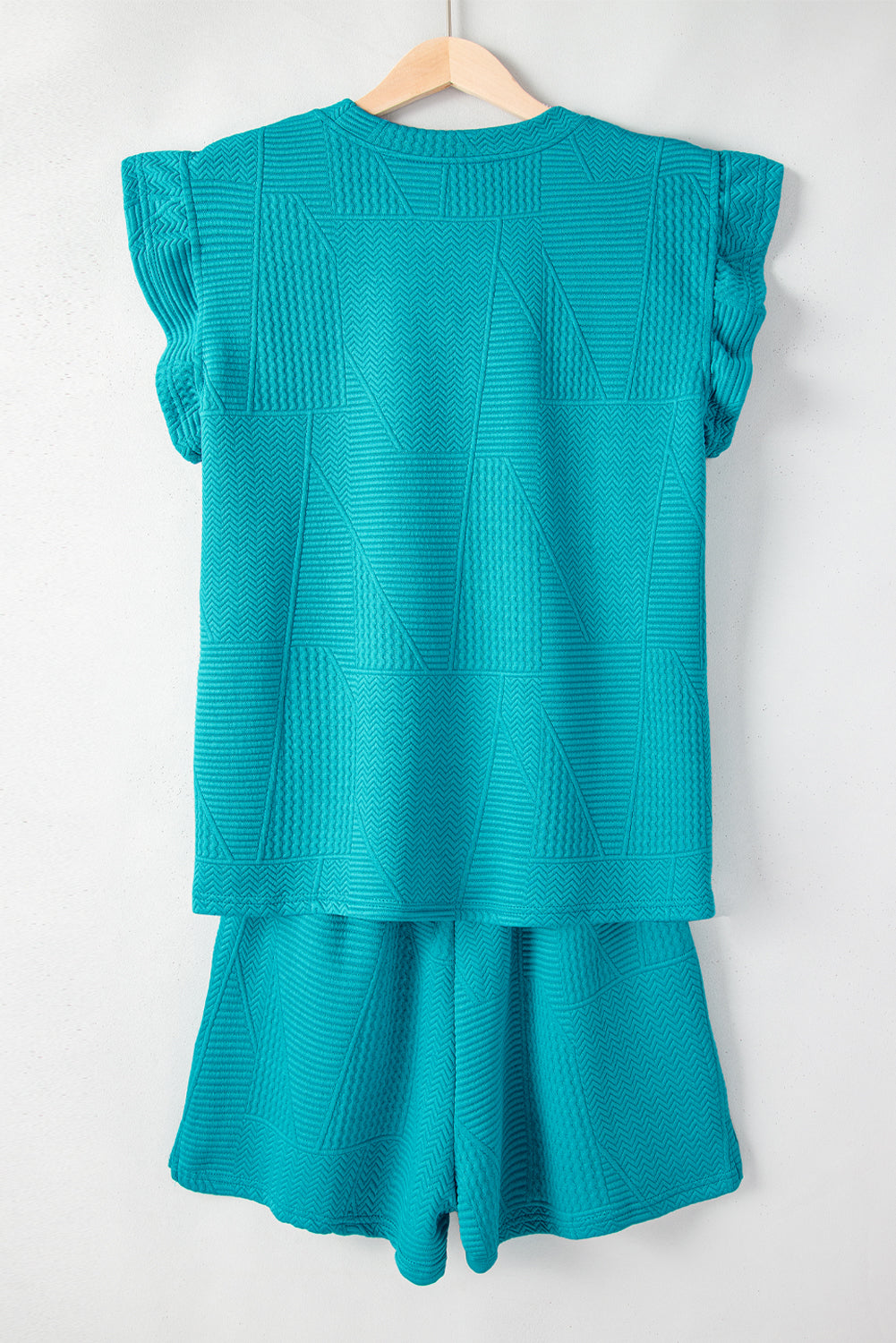 Textured Ruffle Top and Drawstring Shorts Set