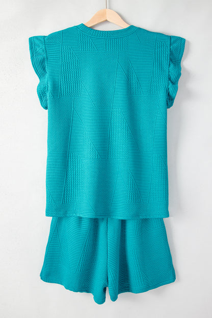 Textured Ruffle Top and Drawstring Shorts Set