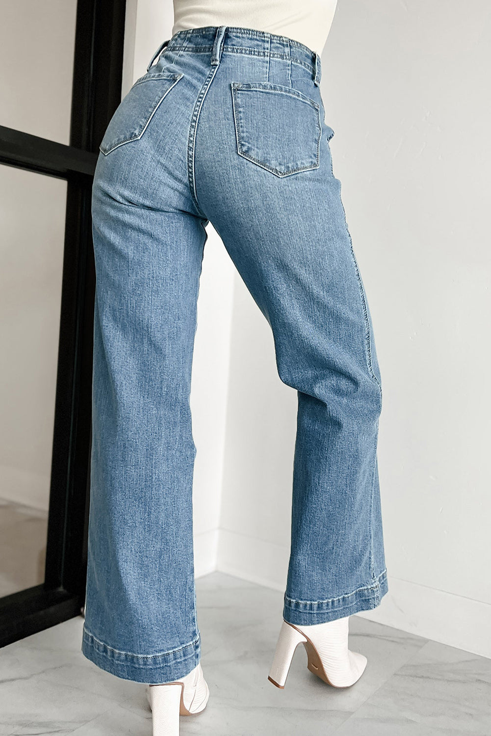 Dusk Blue Multi Button Straight Leg Jeans