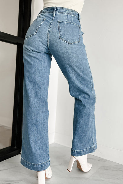 Dusk Blue Multi Button Straight Leg Jeans