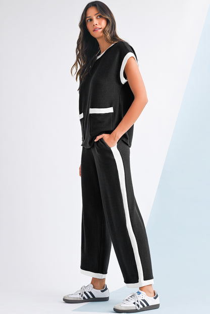 Nia Contrast Trim T-Shirt and Wide Leg Pants Set