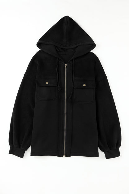 Flap Pockets Bishop Sleeve Zip Up Hoodie