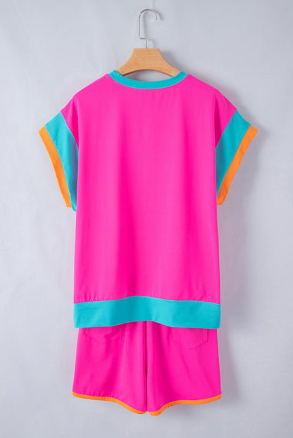 Color-Block Top and Elastic Waist Shorts Set