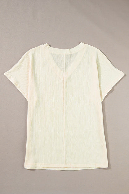 Basic Plain Textured V Neck T-Shirt