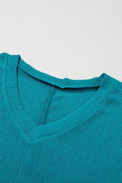 Basic Plain Textured V Neck T-Shirt