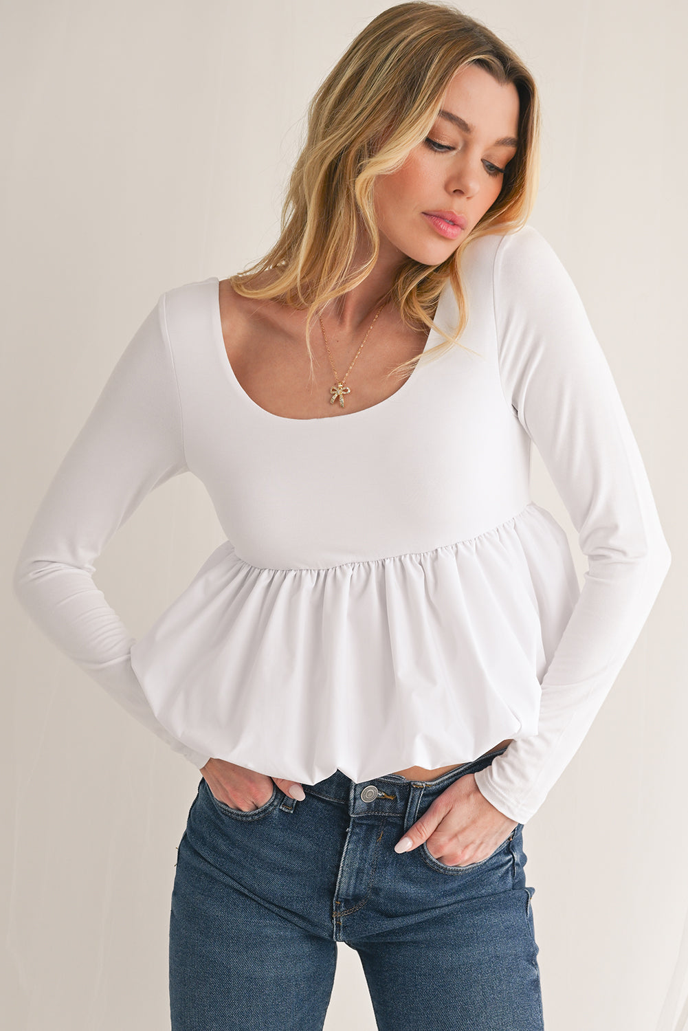 Mirah Bubble Hem Long Sleeve Top