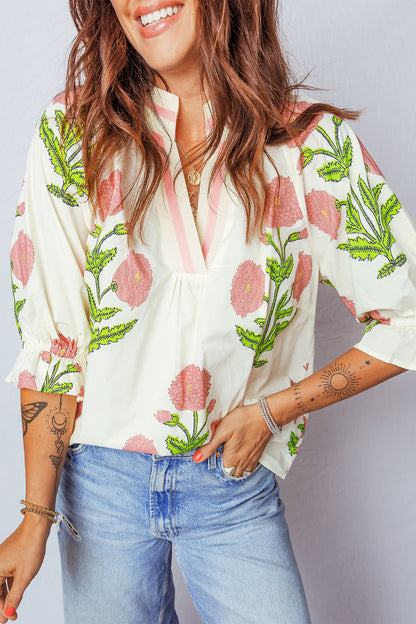 Floral Print V-Neck Blouse