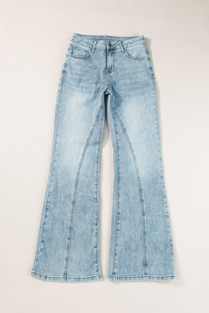 Dusk Blue Acid Wash Flared Jeans
