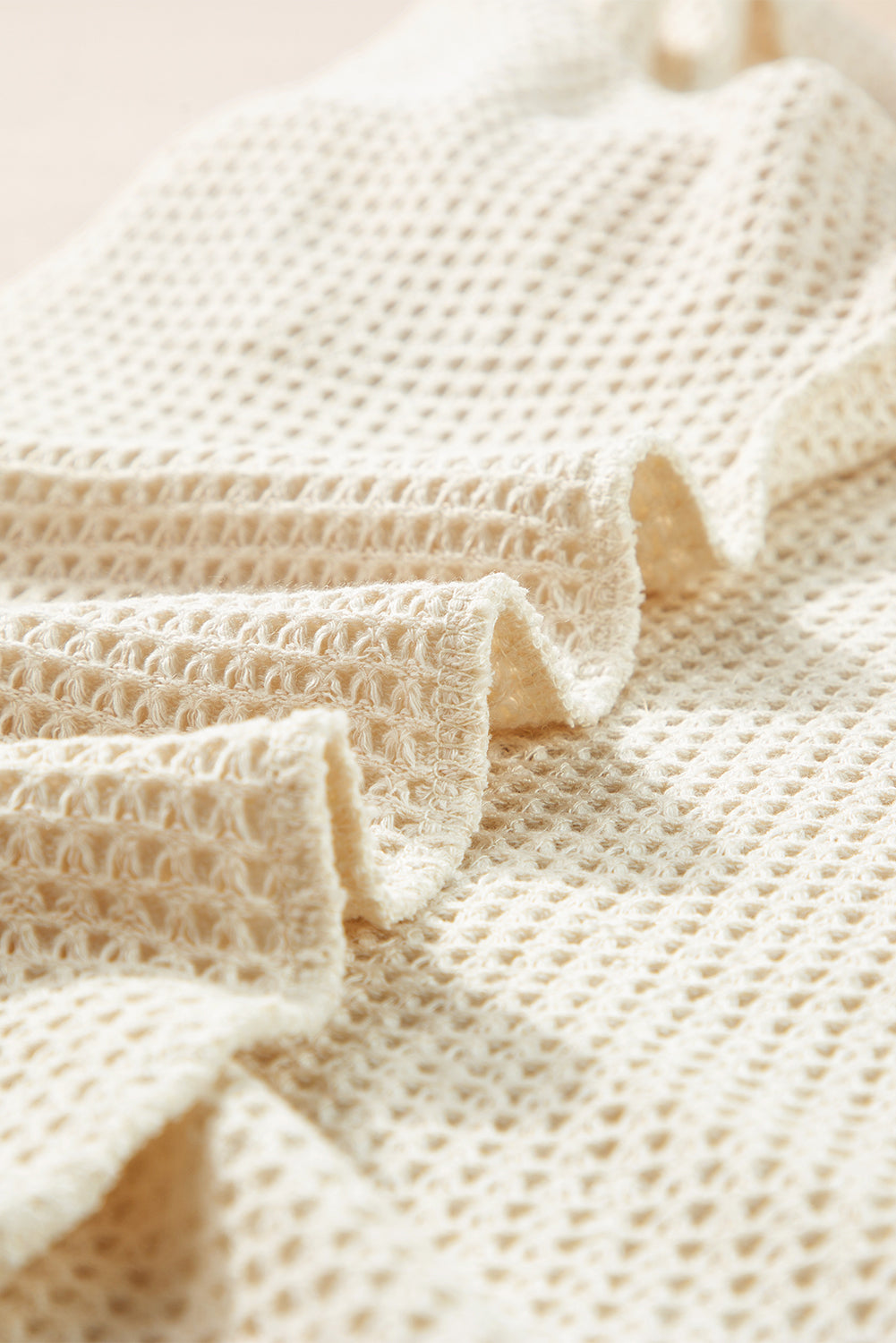 Fringe Trim Waffle Knit Textured Shorts Set