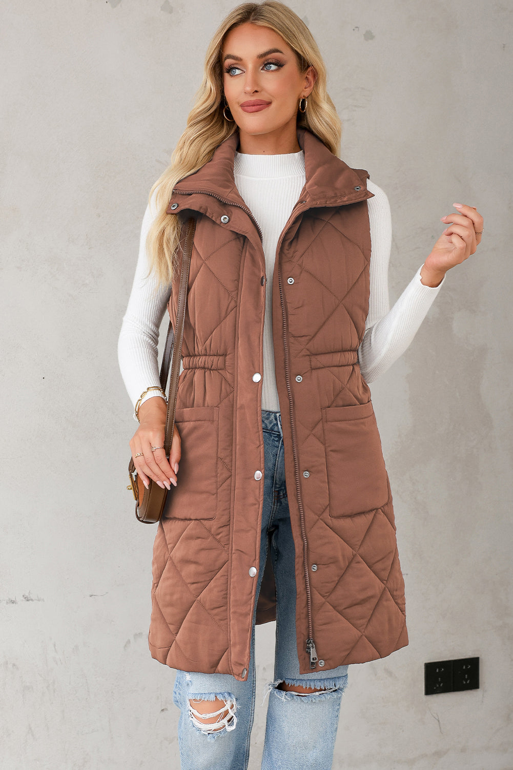 Puffer Quilted Long Vest Coat