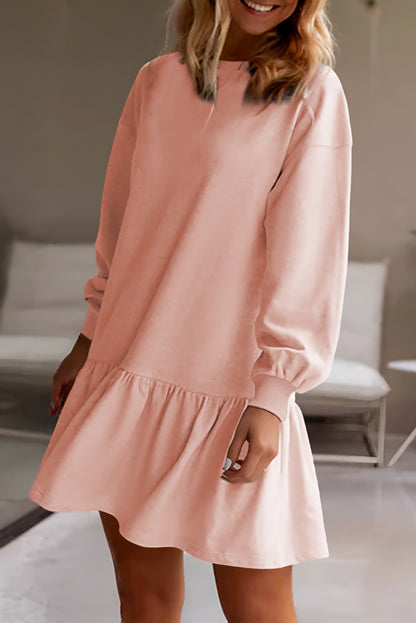 Ruffle Hem Mini Sweatshirt Dress