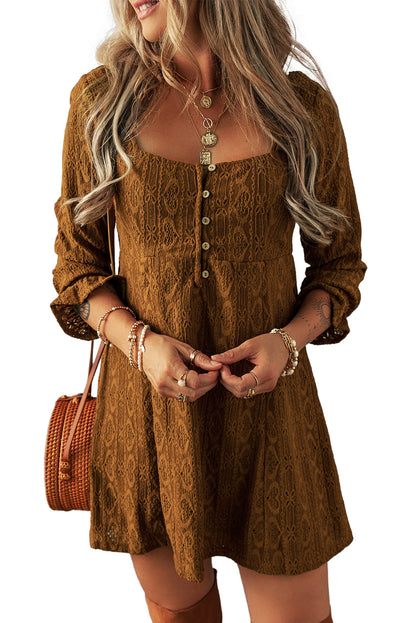 Chestnut Crochet Square Neck Mini Dress