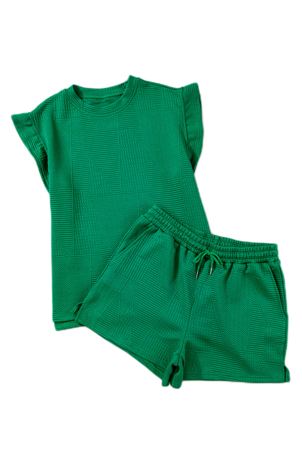 Textured Ruffle Top and Drawstring Shorts Set