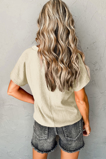 Basic Plain Textured V Neck T-Shirt