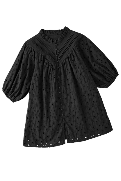 Eyelet Short Puff Sleeve Blouse