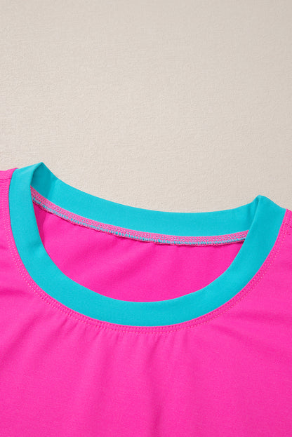 Color-Block Top and Elastic Waist Shorts Set