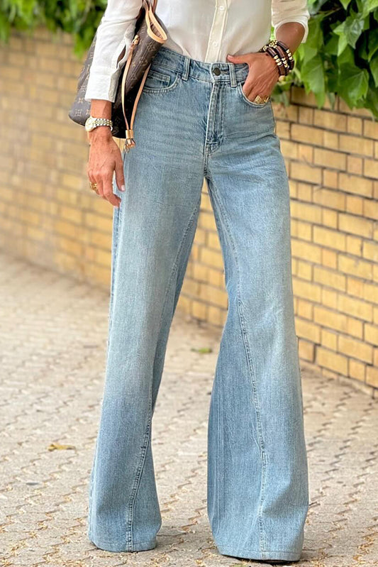 Dusk Blue Acid Wash Flared Jeans