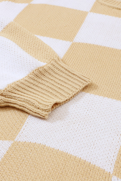 Checked Bishop Sleeve Pullover Sweater