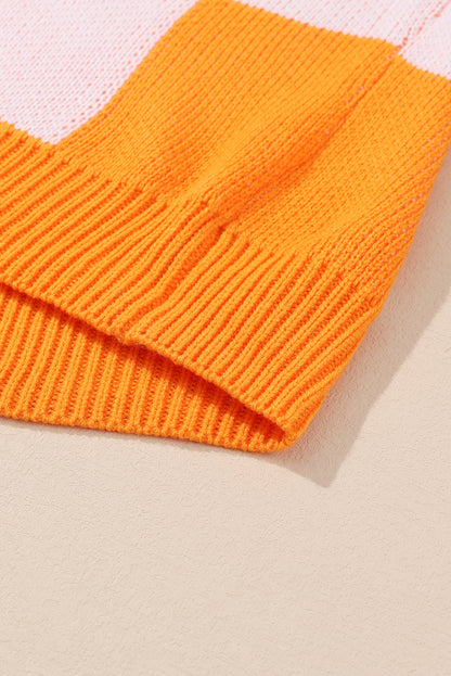 Checked Bishop Sleeve Pullover Sweater