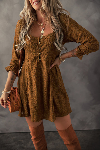 Chestnut Crochet Square Neck Mini Dress