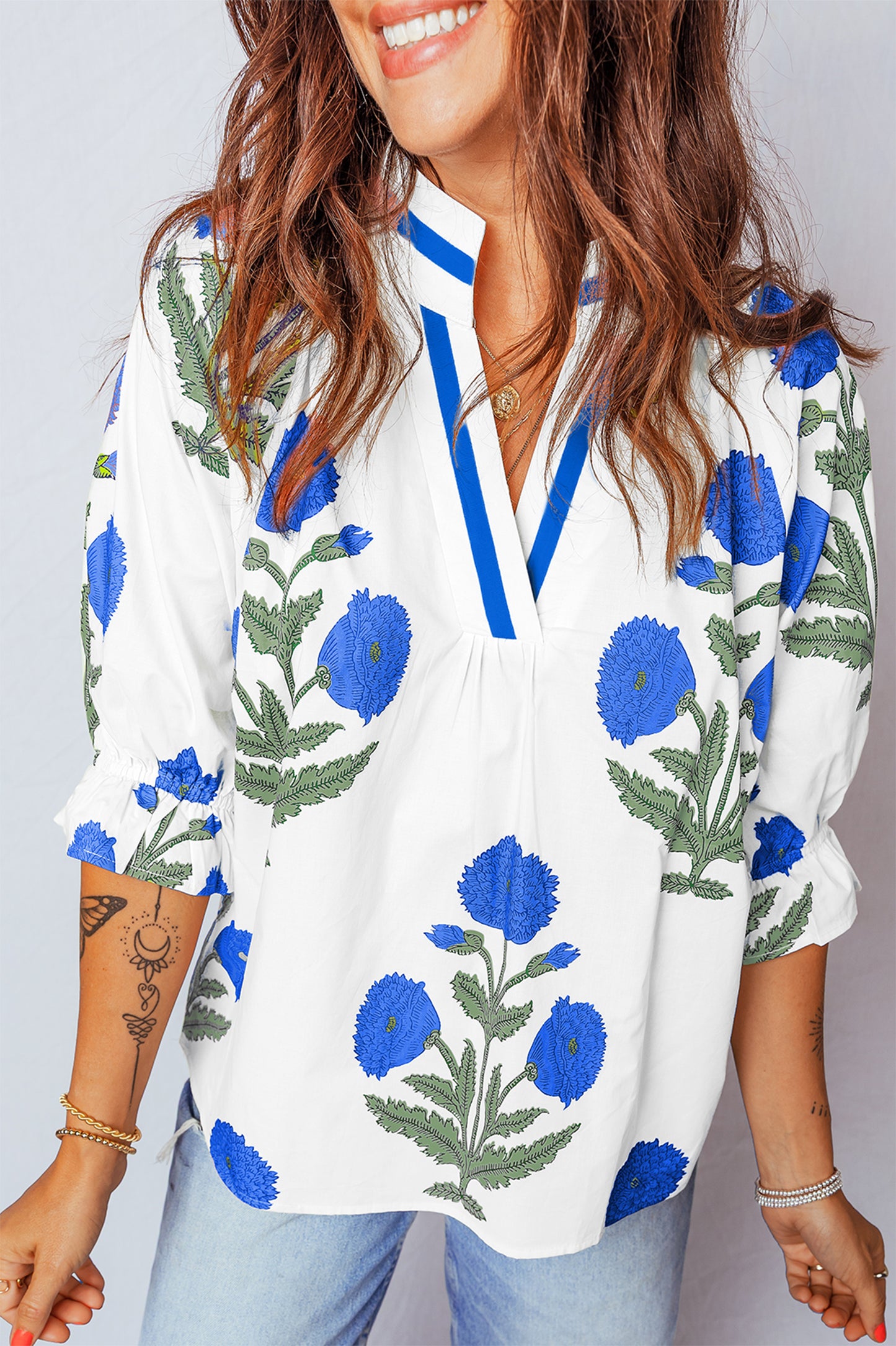 Floral Print V-Neck Blouse