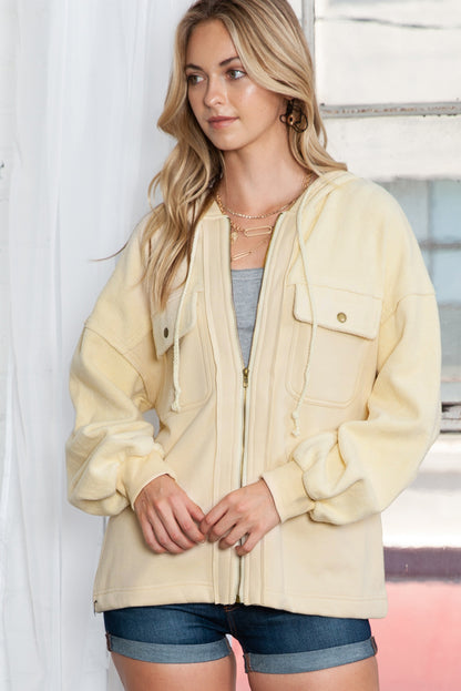 Flap Pockets Bishop Sleeve Zip Up Hoodie