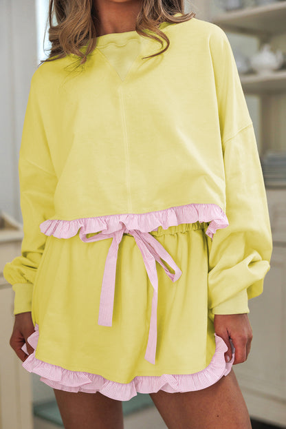 Sydney Ruffle Hem Long Sleeve Pullover and Shorts Set